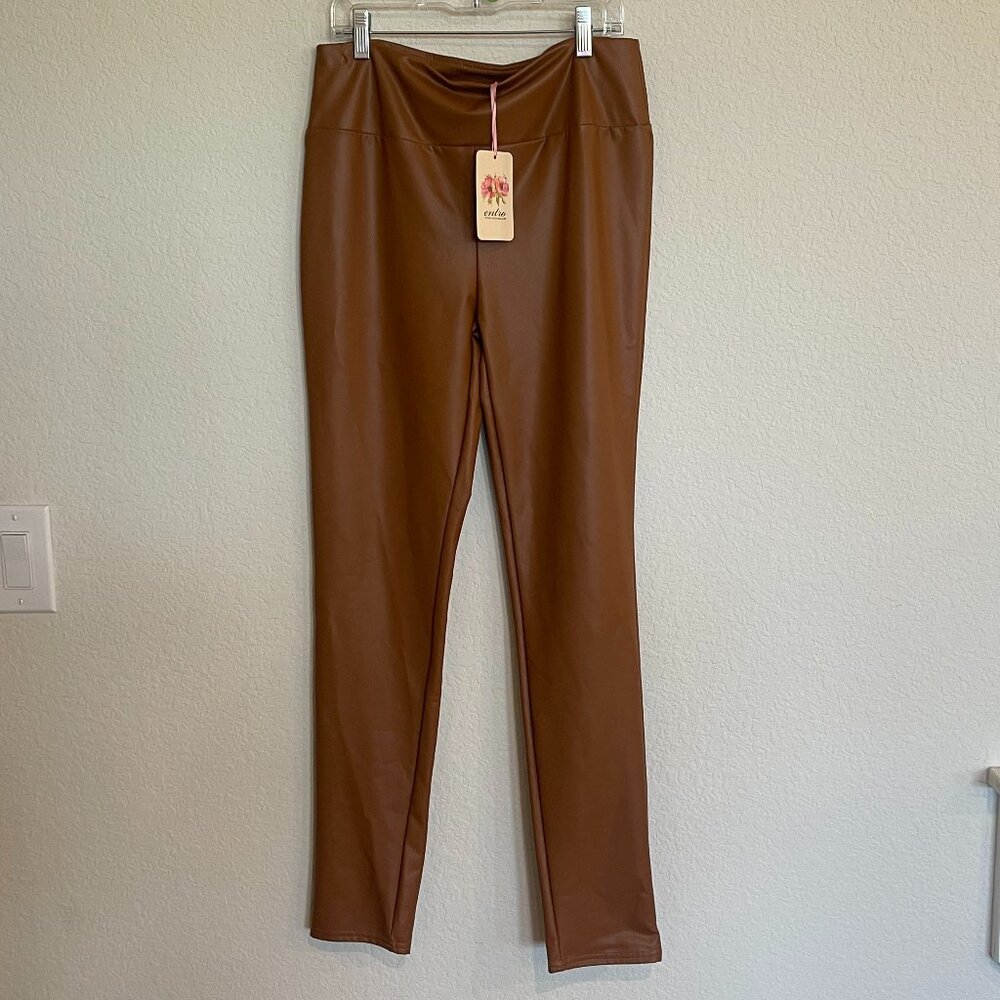 NWT Entro Brown Faux Leather Leggings